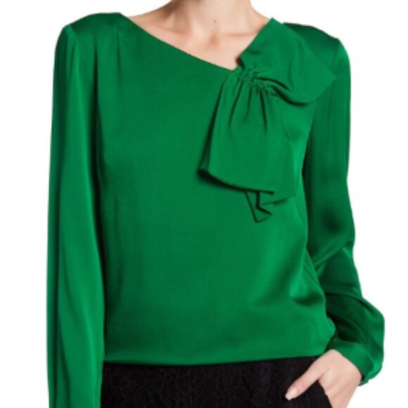 NEW Milly CRP Origami Stretch Silk Blend Blouse Top Size 10 BLACK Bow Feminine - Picture 1 of 11